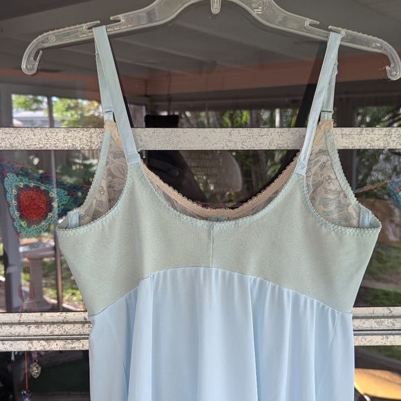Vintage 70s Warner's 38B Chemise Blue Slip Dress Nightie Lace Coquette Girl - Picture 10 of 12